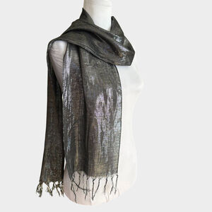 All That Glitters Metallic Silver Rectangular Scarf Fringe